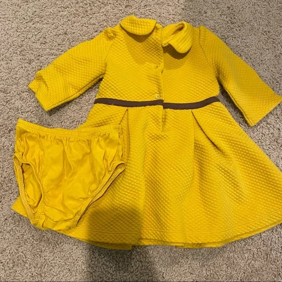 Janie and Jack yellow long sleeve jacquard dress - Picture 3 of 5